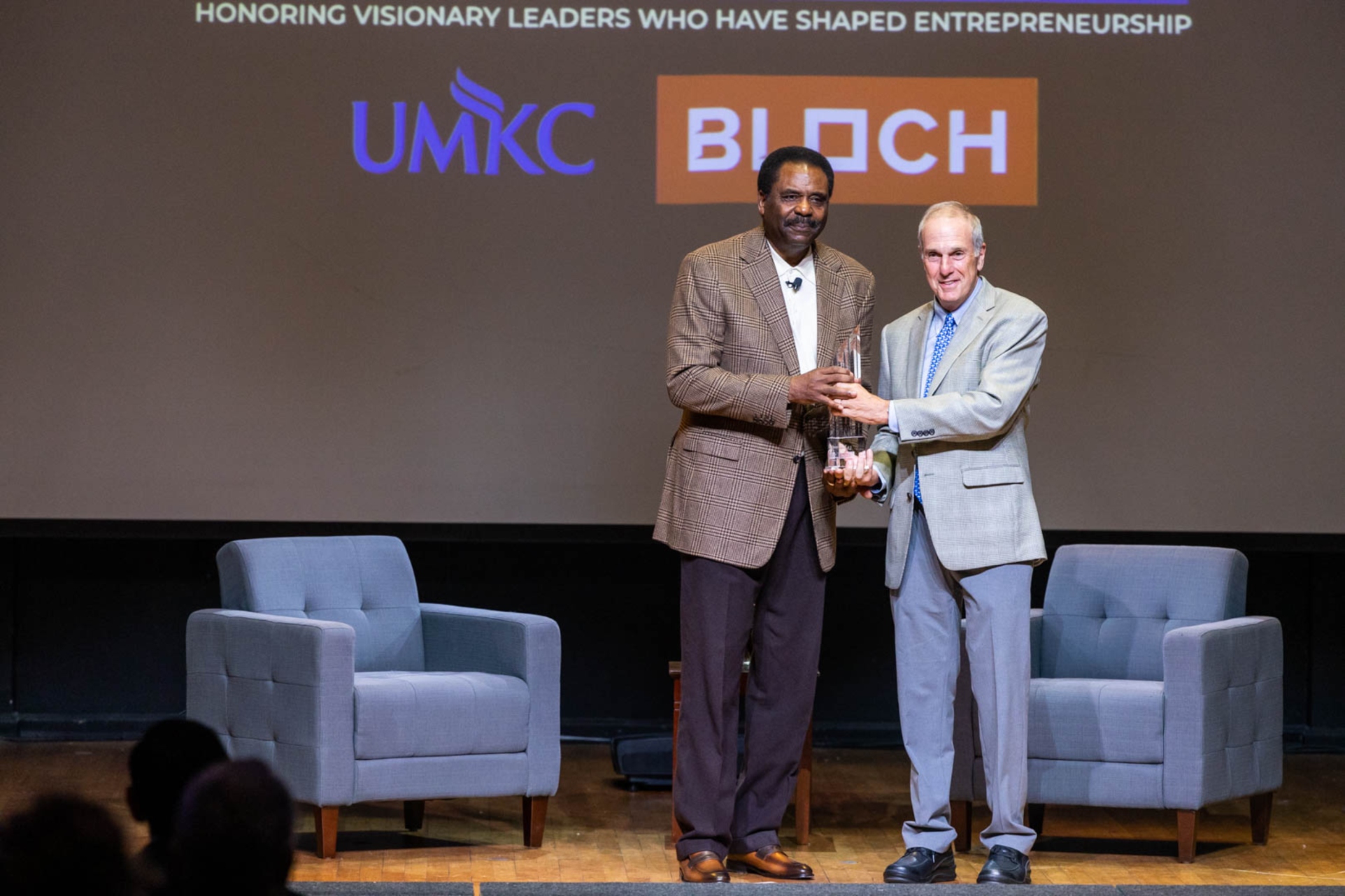 Tom Bloch presents the Henry W. Bloch International Entrepreneur of the Year Award to David Steward