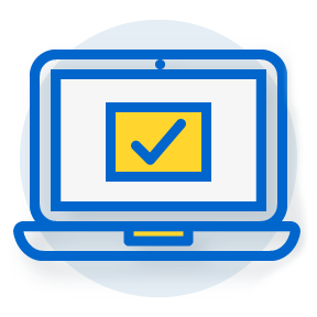 illustration of an open laptop with a check mark on the monitor
