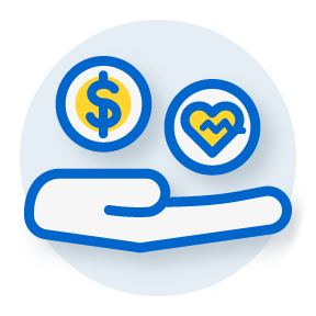 illustration of a hand holding heart and dollar sign
