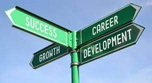 a signpost with success, growth, and career development listed as pointers in each direction