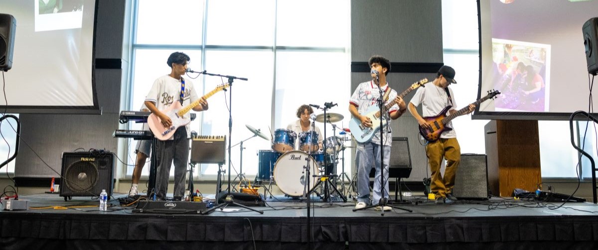 A student band plays in celebration of Hispanic Heritage Month at an Avanzando gathering