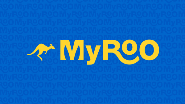 MyRoo logo in UMKC gold against a UMKC blue background
