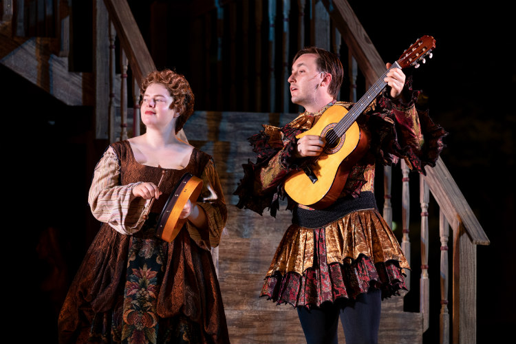 Marianne McKenzie and Matthew McAndrews onstage during Shakespeare in Love.