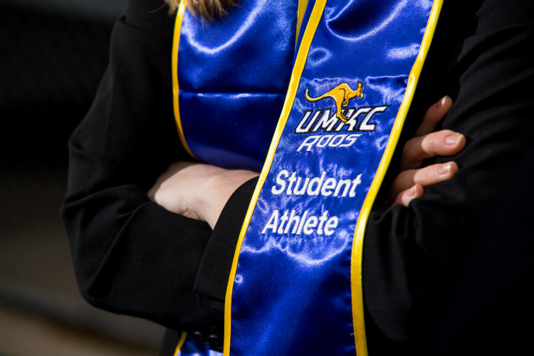 Detail of a UMKC student-athlete sash