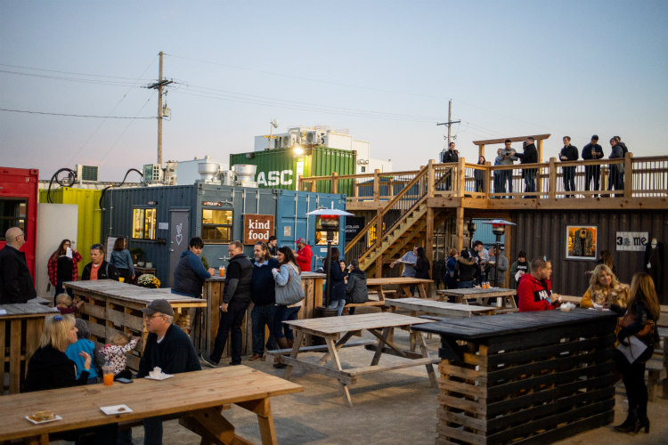 Photo of Iron District seating area during their soft opening event in October 2019.