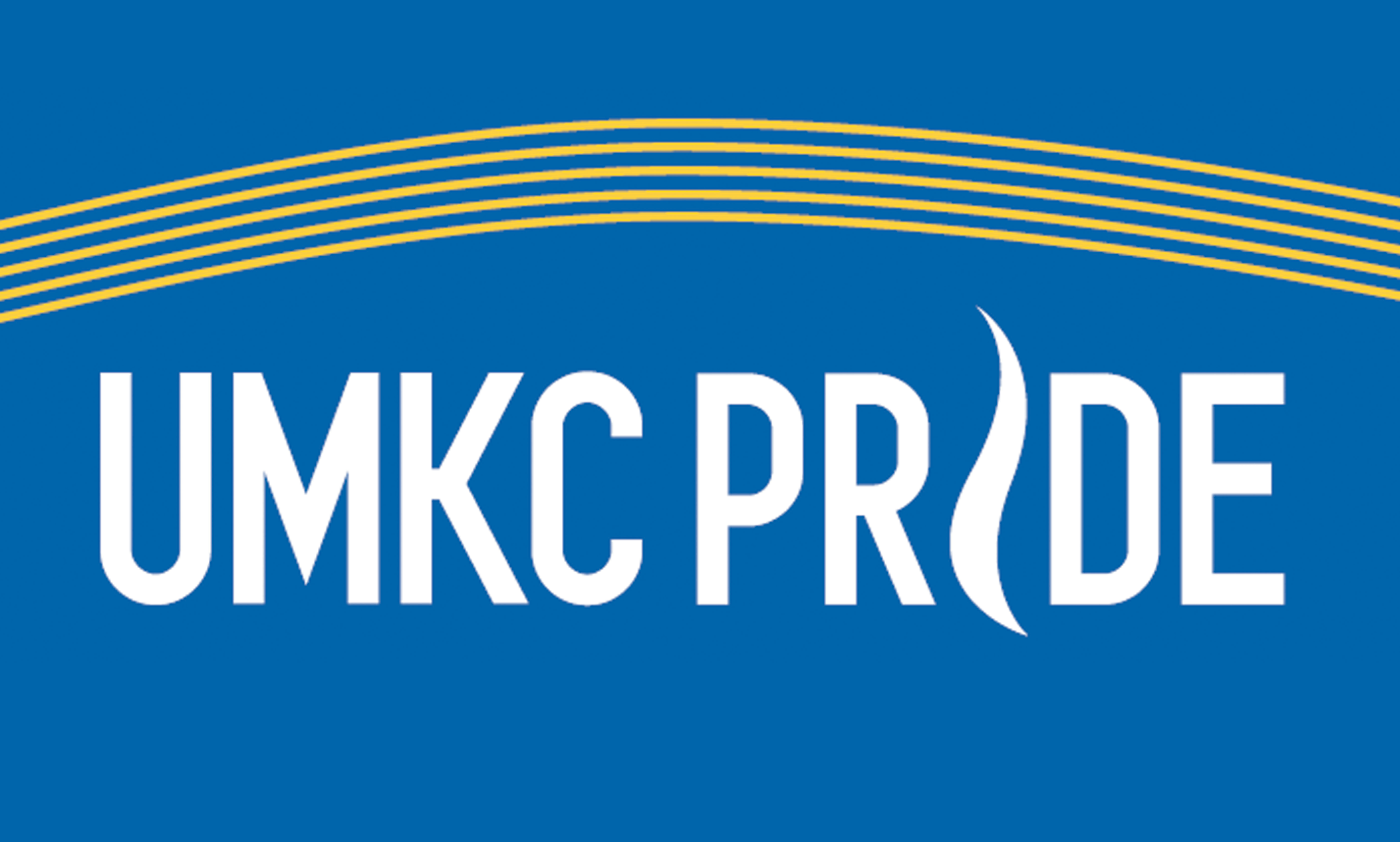 Blue background with curved yellow lines above "UMKC Pride"