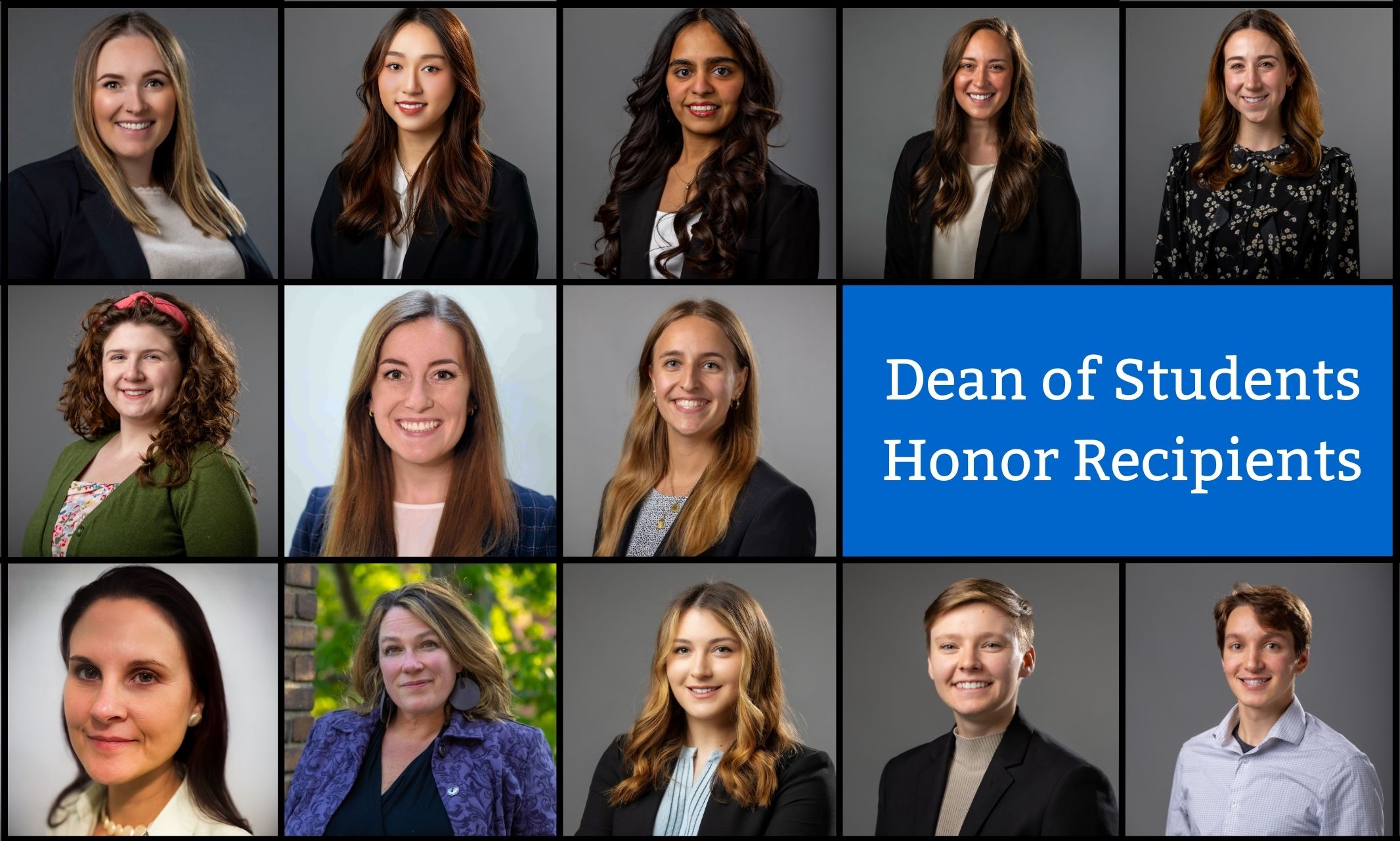 Collage of headshot photos of the 13 honor recipient students