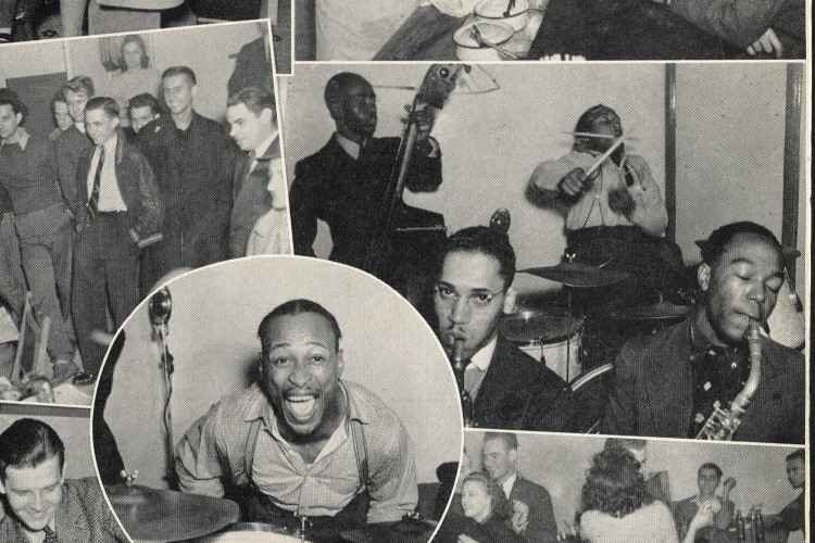 Part of a 1939 yearbook page, featuring a photo with Charlie Parker playing his saxophone